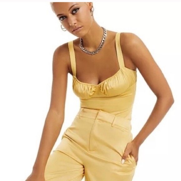 NEW Daniel Bernstein Satin Bodysuit Beautiful Pale Gold Yellow Color Bustier 6 - Picture 1 of 9